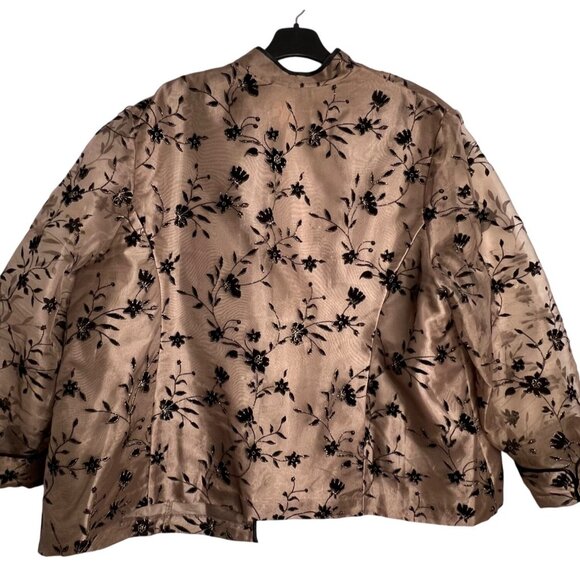 Onyx Nite Floral Embroidered Open Front Jacket Plus Size 26 Brown  Black Elegant - Picture 2 of 16
